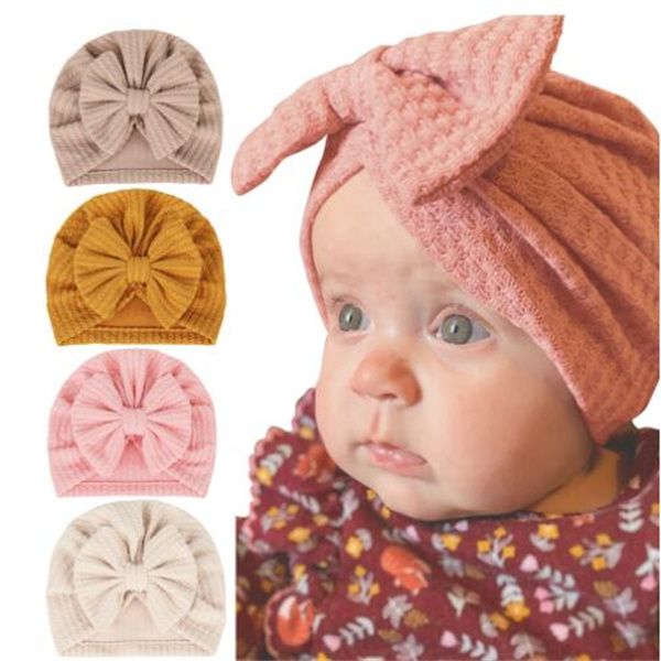 Simpatici fiocchi Baby Turban Hat Soft Cotton Kids Neonata Ragazzi Cappelli Beanie Tinta unita Berretto neonato Bonnet Headwrap Cappellini per bambini GC2068