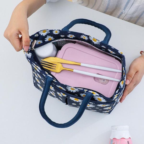 Aufbewahrungsbeutel Bento Bag Chrysantheme Print Handheld Japanischer Stil Thermisch Isoliert Auslaufsicher Kaltkonservierung Mittagessen