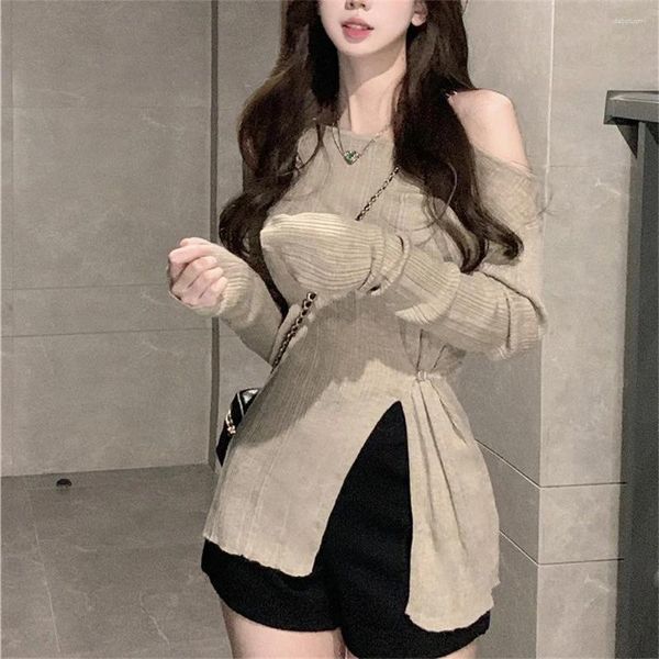 Frauen Pullover 2024 Koreanische Stricken Off Schulter Pullover Pullover Langarm Shirt Bottom Schlank Herbst Winter Weiche Bluse Tops