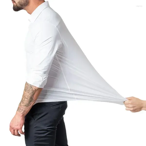 Erkekler Elbise Gömlek İş Kore tarzı Uzun Kollu Üstler Elastik Kuvvet Olmayan Demir Olmayan Rahat Gömlek Adam Merhametli Dikey Bluz 6xl