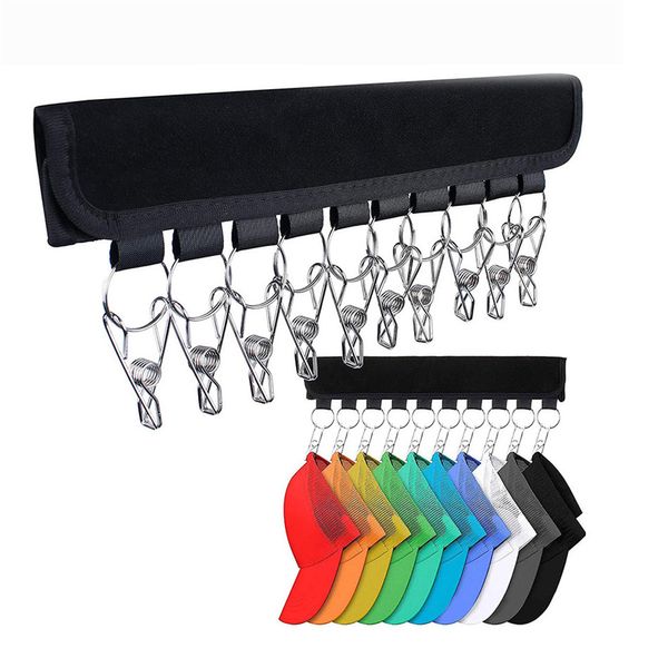 Rack de chapéu para tampas de beisebol 10 clipes de aço inoxidável Hat Hat Holder para cabide Closet Display KDJK2304