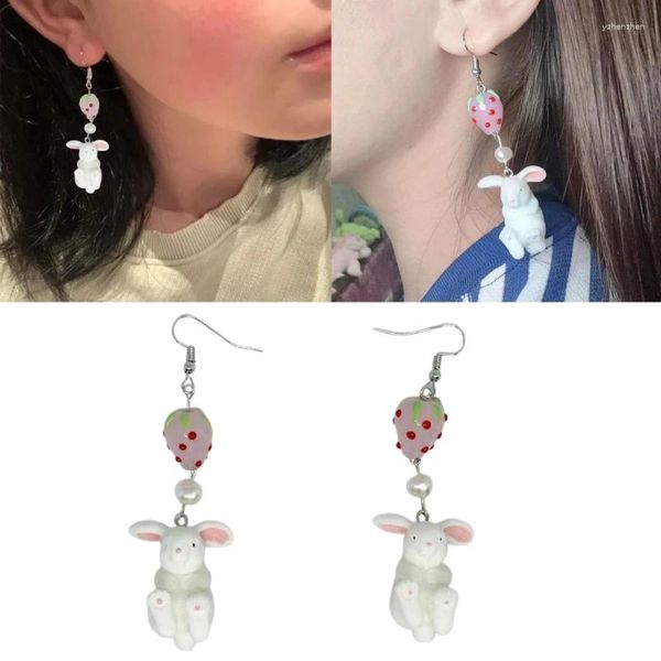 Baumeln Ohrringe Koreanischen Stil Niedlichen Tier Für Frauen Erdbeere Ohrring Obst Bunnys Ohr Anhänger Partei Schmuck
