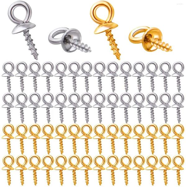 Anhänger Halsketten 60 stücke Edelstahl Schraube Auge Pin Kappe Tasse Perle Bail Peg Anhänger Für Halb Gebohrte Perlen Schmuck Machen goldene Silber