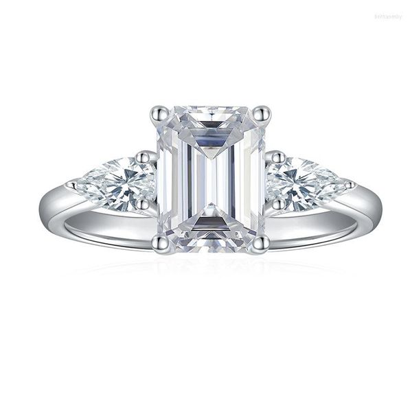 Anelli a grappolo BOEYCJR 925 Argento 2ct Taglio smeraldo 6x8mm D Colore Moissanite VVS Anello di fidanzamento per donna