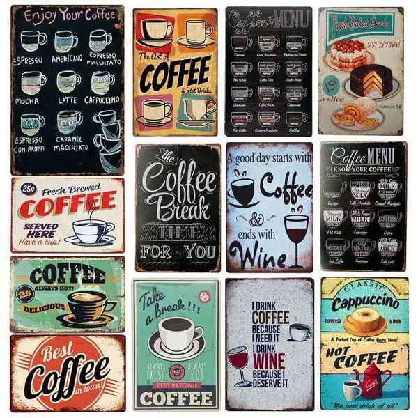 Duvar Kağıtları Vintage Shabby Chic Coffee Menü Ev Bar Cafe Metal Kalay İşaretleri Pub Tavern Retro Dekoratif Plaka Poster Duvar Dekor J230224