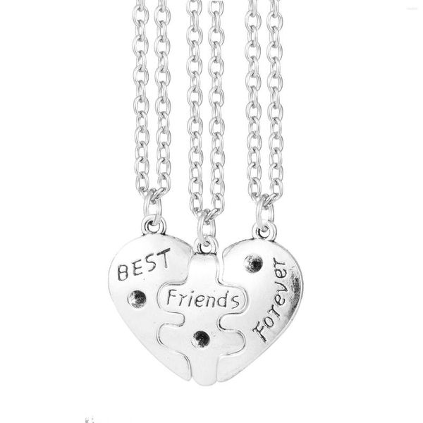 Correntes Triple Heart Split Friends Forever Good Colar Rose Dainty for Women Laye Conjunto