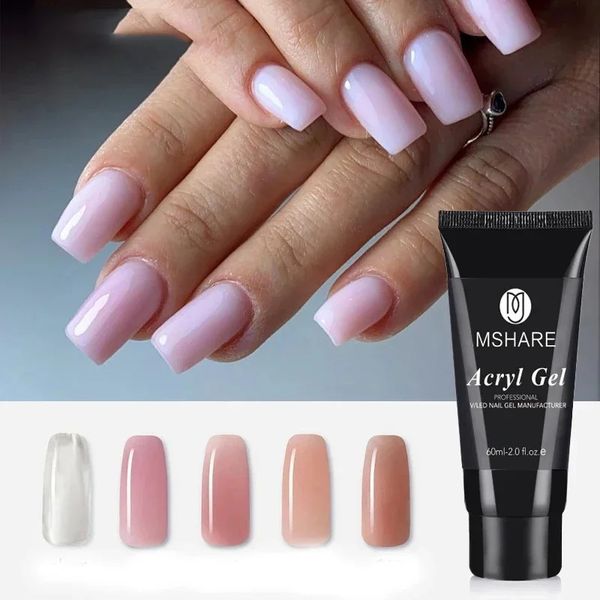 Smalto per unghie MSHARE Poly Nails Acryl Gel 60ml 60g Costruttore UV Led Acrylgel Unghie Estensioni Acrilico Rosa Bianco Gel trasparente Professionale 231123