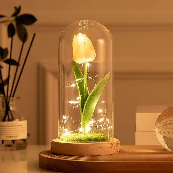 Luce notturna Fiori artificiali di tulipano Luci a LED a stringa bianco caldo alimentate a batteria, Regali di compleanno per donne, Mamma, Nonna, Amici, Sorelle, Moglie, Anniversario