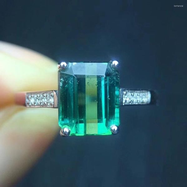 Rings de cluster jóias finas Real puro 18 K Gold Green Green Tourmaline Gemtones 3CT Diamonds Male's Wedding Man's Man's