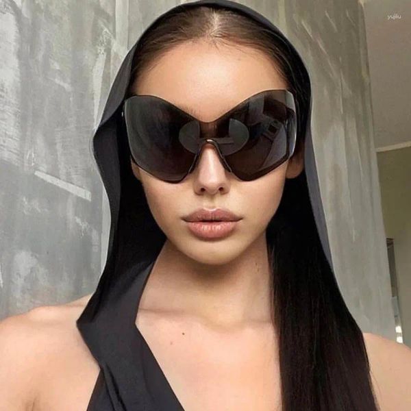 Óculos de sol uma peça sem aro y2k mulheres oversized óculos de sol homens moda envolvente punk tons óculos oceano lentes sunnies