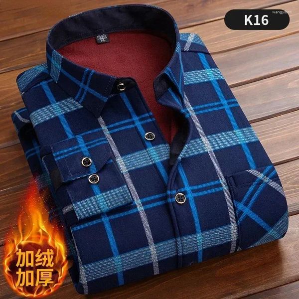 Camicie casual da uomo Autunno Inverno Moda uomo Camicia a quadri a maniche lunghe in pile e spesso caldo maschile di alta qualità di grandi dimensioni