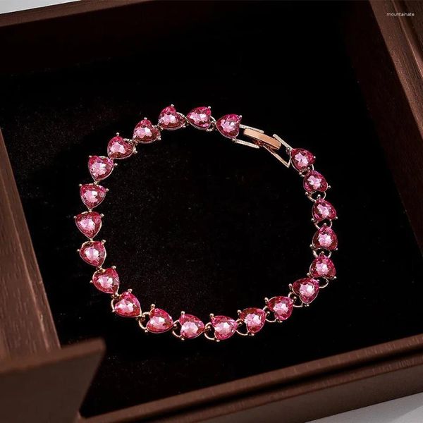 Charme pulseiras strass mulheres bonito em forma de coração pulseira brilhante maré marca casal jóias de luxo acessórios chiques