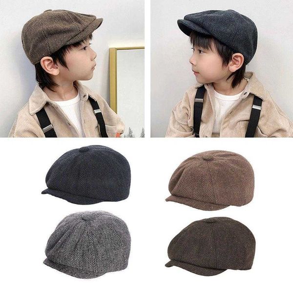Şapkalar Kış Şapkası Erkekler Erkekler Vintage Sekizgen Newsboy Çocuk Çocuk Beret Kapakları Fotoğrafçılık Props Çocuk 52/54 P230424