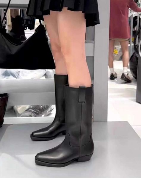 Neue High-Heel-Stiefel mit quadratischer Zehenpartie, schwarz, 100 % Leder, Schnürstiefel, Stiefeletten für Damen, Luxus-Designer-Schuhe, Fabrikschuhe, 35–41, trendige Schuhe