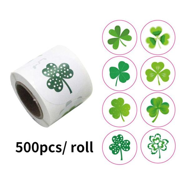 Geschenkpapier, 500 Stück/Rolle, Kleeblatt-Aufkleber, Tags, St. Patrick's Day, für Wohnkultur, Backen, Verpackung, Siegel, Etiketten, Schreibwaren