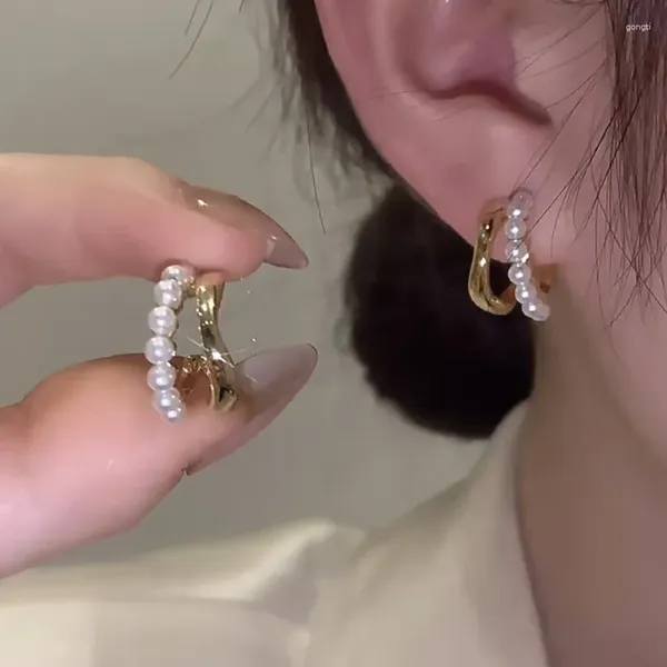 Rücken Ohrringe KMVEXO Mode Perlen Doppelschicht Ohr Manschette Kein Piercing Ohrring 2023 Trendy Punk Einzigartige Metall Geometrische Clips Für Frauen