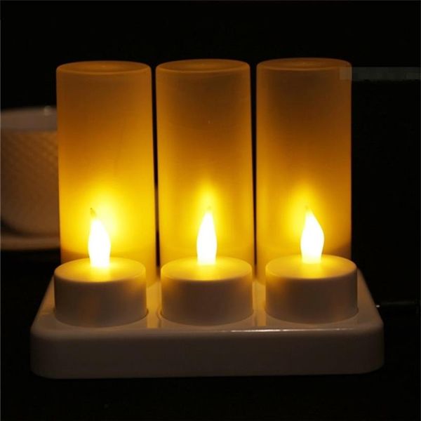 6 светодиодных ночных перезаряжаемых беспламенных чайных свечей для рождественских вечеринок, электронных свечных ламп T200108300m