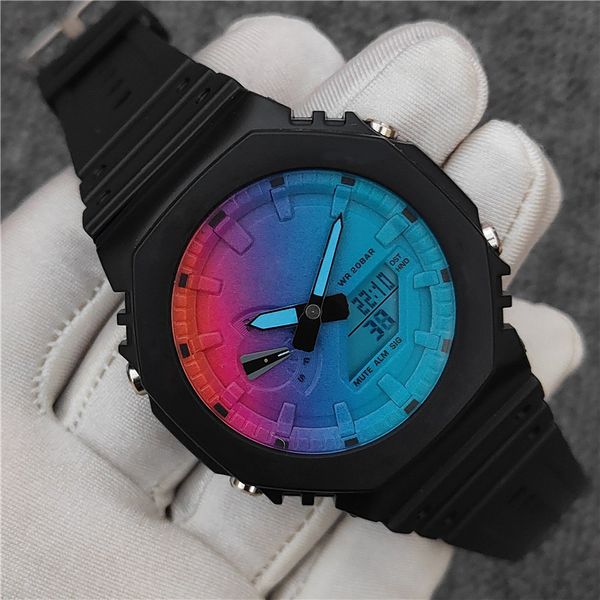 Дизайнерские мужские спортивные часы со светодиодной подсветкой, цифровые кварцевые часы с двойным дисплеем, мужские часы высокого качества Montres Homme