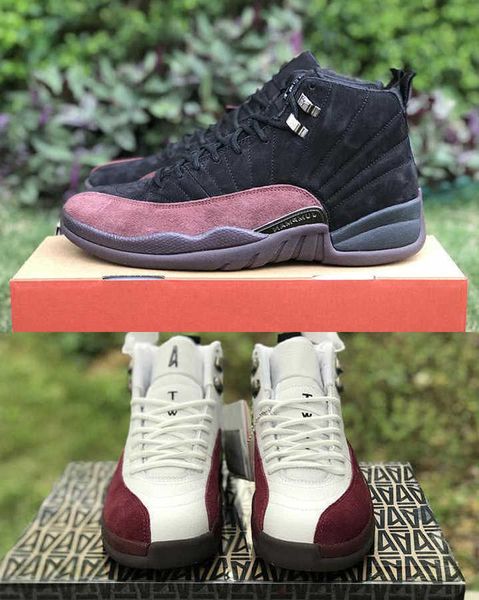 A MA ayakkabı maniere 12 Siyah 12s Beyaz Black-Burgundy Crush Sporakers Orijinal Us 7-13