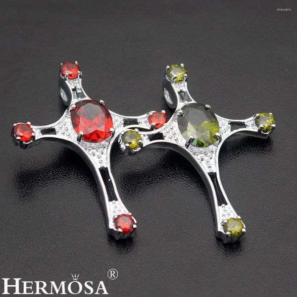 Anhänger Halsketten Hermosa Muttertag Aktion Granat Peridot Gesegnetes Geschenk Kreuz Halskette 40 mm mit Kette 18 Zoll