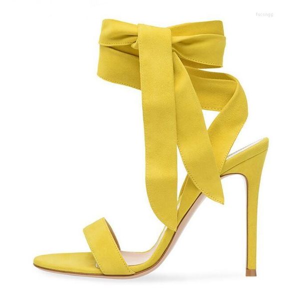 Sandalen Selling Yellow Heels Frauen Cut-out Ankle Wrap Lace-up Bowtie Gladiator Schuhe Plus Size 13 Damen