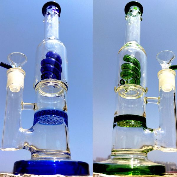 Düz petek percs bir sarmal sarmal perc bong recycler dab teçhizat sigara tüp cam bong 14mm eklem kase buz tutucusu cam su bongs