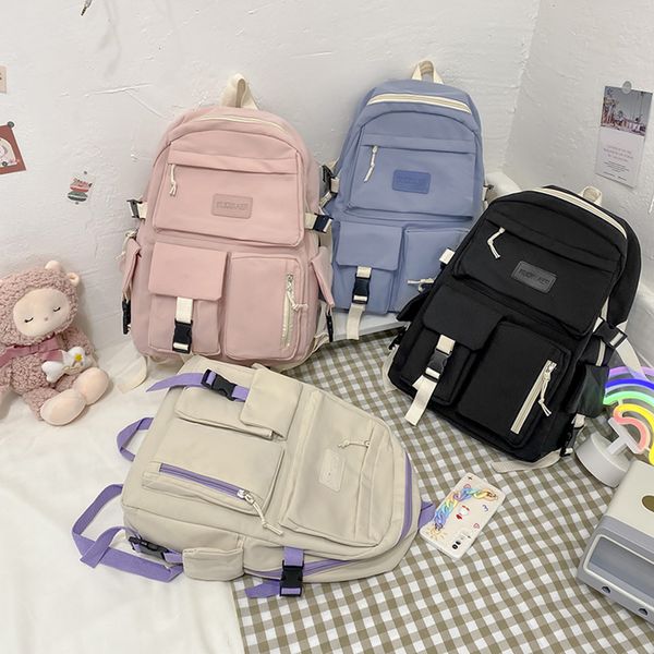 Mochilas Garota Cute De Cartoon Backpack Hit Color School do ensino médio Livro estudantil Bola de viagem casual Mulheres Rucksack Daypack Student Bookbag 230424