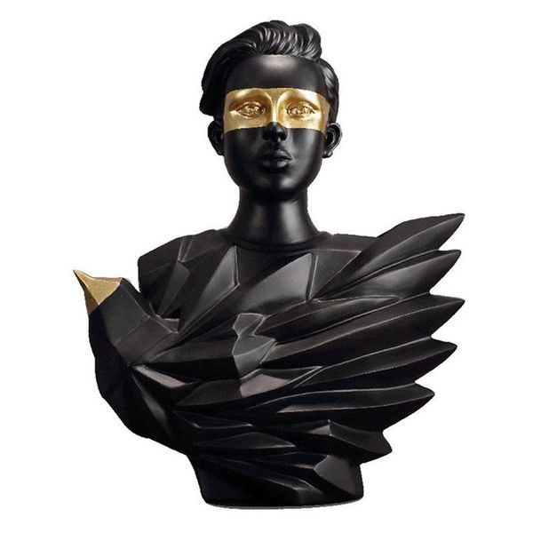 Europeu preto ouro aéreo pássaro figura estátua resina artesanato arte abstrata personagem escultura decoração para casa acessórios presente t2006241m