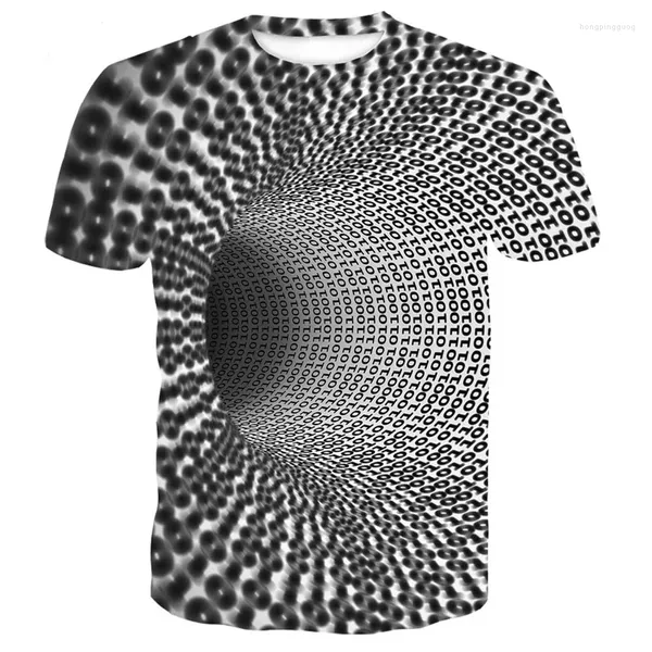 Мужские футболки, визуальная разница, с короткими рукавами, креативная 3D футболка с черным дырочным принтом, мужская забавная одежда в абстрактном стиле