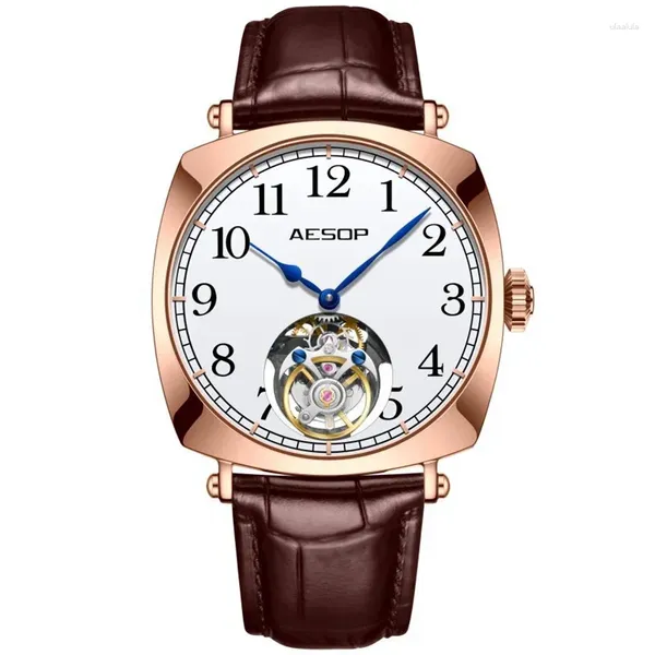 Orologi da polso Aesop Real Tourbillon Orologio da uomo Meccanico Double Sided Hollow Wirstwatch Sapphire 316L Orologio super luminoso impermeabile