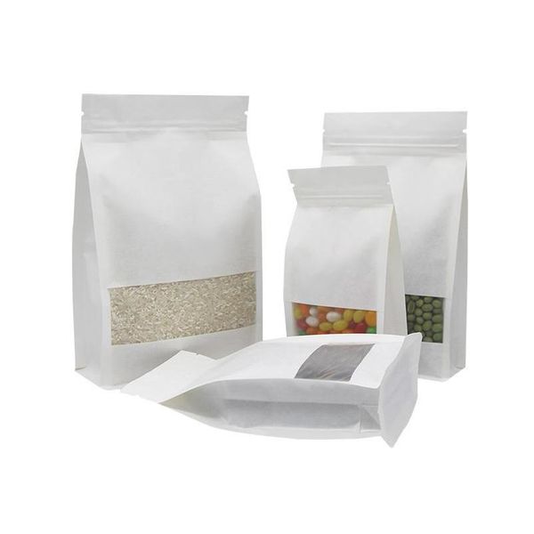 Aufbewahrungsbeutel Weiß Stand Up Papierfenster Verpackungsbeutel Snack Plätzchen Tee Mattierte Geschenkbeutel Fabrik Großhandel Lz0547 Drop Delivery Dhjbg