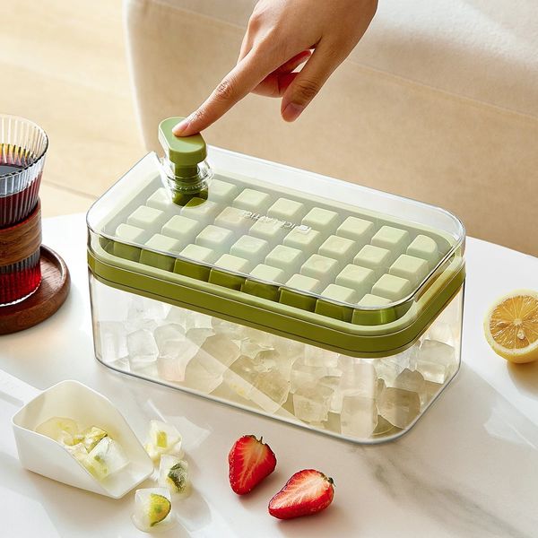 LCE Cube Mold Refrigerador Caixa de gelo caseiro Bandeja de gelo de gelo Gaente de alimentos Ferramentas de sorvete pressionado Cubo de gelo congelado Uma tecla para desicessar