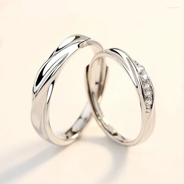 Anéis de casamento moda simples casal anel banhado a prata ajustável jóias abertas para mulheres presentes de aniversário