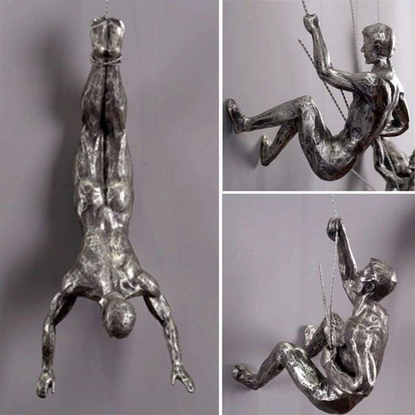 Estilo industrial escalada homem resina fio de ferro parede pendurado decoração escultura figuras criativo retro presente estátua decoração t20061347v