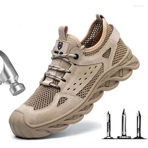 Stivali da uomo antinfortunistici da lavoro scarpe traspiranti punta in acciaio uomo tomaia in mesh sneakers antiforatura leggere D330