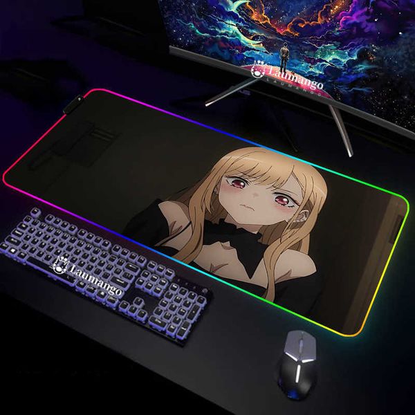 Mouse Pads Handgelenk ruht Marin Kitagawa RGB Maus -Pads Pad Gaming XXL Hintergrundbeleuchtung Desktop Desktermatte Teppich LED Anime PC Mousepad große ausgedehnte Spielmatten J230422