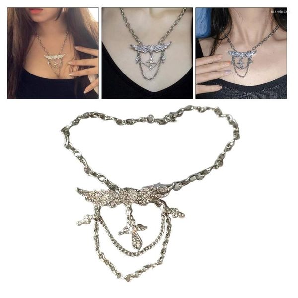 Correntes Cristal Wing Heart Collo Punk Style Garufk Declaração Jóia Moda Chain Clavícula Estética