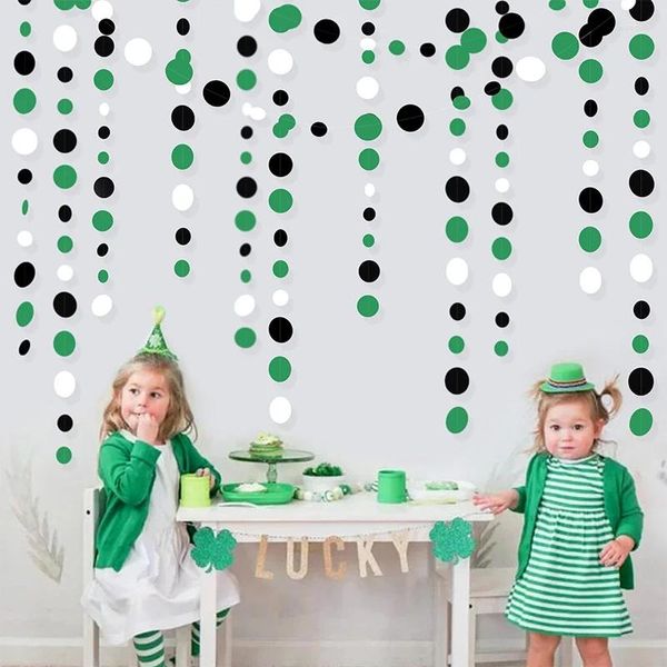 Decoração de festa preto verde branco dia de são patrício decorações de aniversário pontos de papel guirlanda pendurado círculo streamer para suprimentos de bebê