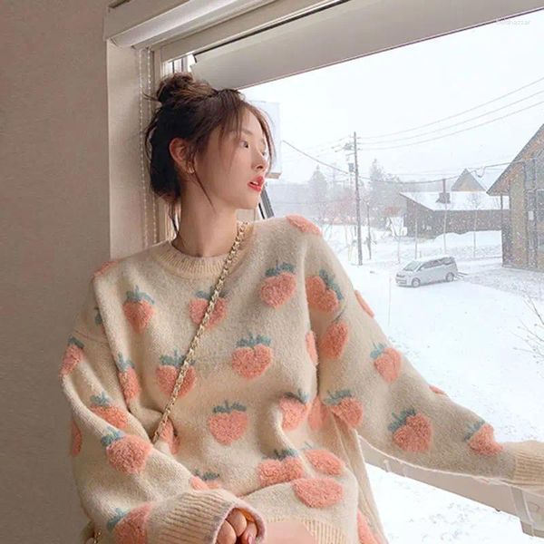 Damenpullover Pullover Harajuku Vintage Strickpullover Y2k Kawaii Cartoon Strickwaren Langarmpullover Winter Warm Lässig