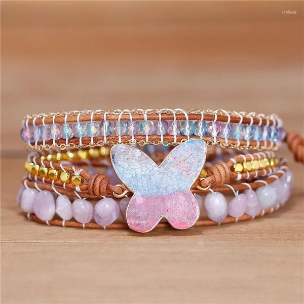 Braccialetti con ciondoli Boho Multi colori Farfalla Dichiarazione 3 strati Perline in pelle Bracciale avvolgente per donne Gioielli Yoga Amici regalo Dropship