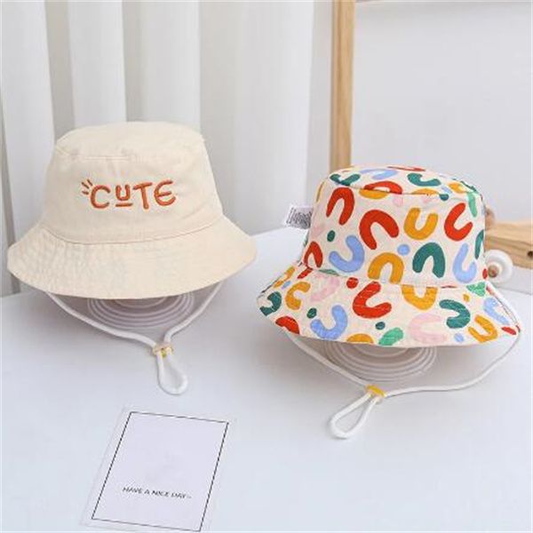 Doppelseitiger Baby-Eimerhut, niedlicher Buchstabe, bestickt, für Kinder, Jungen, Mädchen, Fischer, Panamakappe, Sommer, Outdoor, Kinder, Sonnenhut, Gorras GC2071