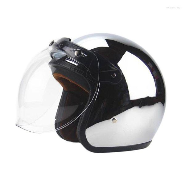 Motosiklet Kaskları Kişiselleştirilmiş Moda Chrome Cascos Capacete 3/4 Açık Yüz Vintage Scooter Jet