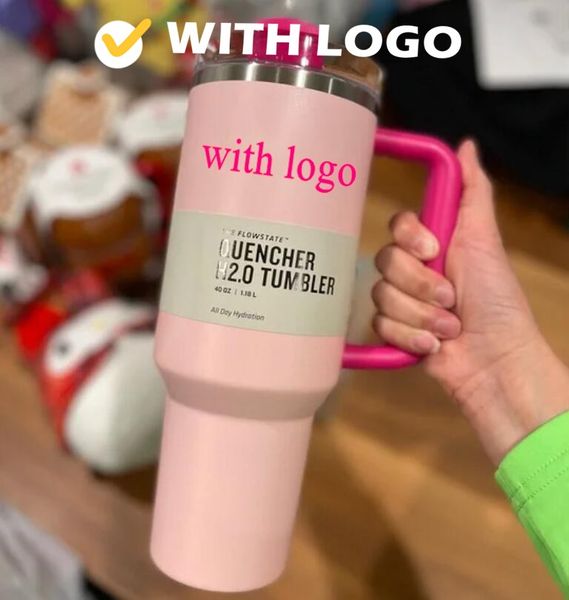 DHL 1:1 con logo Pronto per la spedizione PINK Flamingo 40oz Quencher H2.0 Tazze da caffè Tazze da campeggio all'aperto Tazza per auto Bicchieri in acciaio inossidabile Tazze con silicone b1124