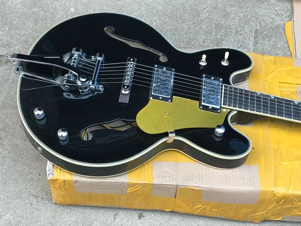 Black Falcon Jazz E-Gitarre G 6120 Dünner Halbhohlkörper Palisandergriffbrett Chrom-Hardware Doppelte F-Löcher Bigs Tremolo-Brücke Kann angepasst werden