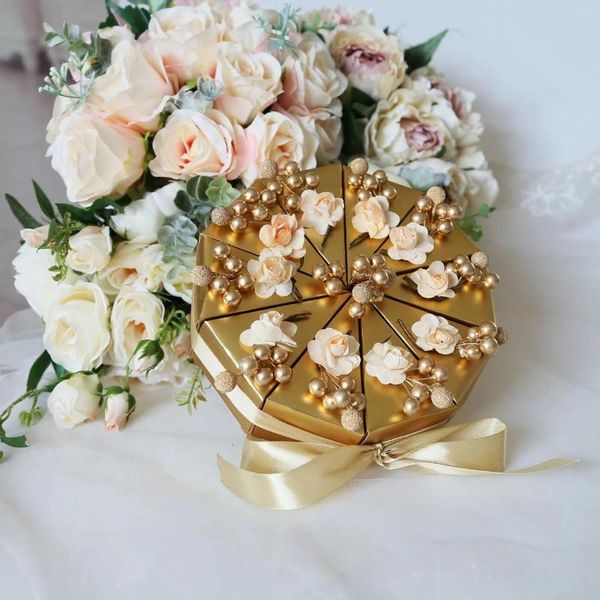 Hediye sargısı 10 adet/set düğün şeker kutuları kek şekilli küçük paketleme kağıt yüksek dereceli altın depolama kutusu parti dekor malzemeleri
