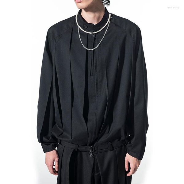 Мужские куртки черные свободные мужские пуловерная куртка японская мода с плиссированной стойкой.
