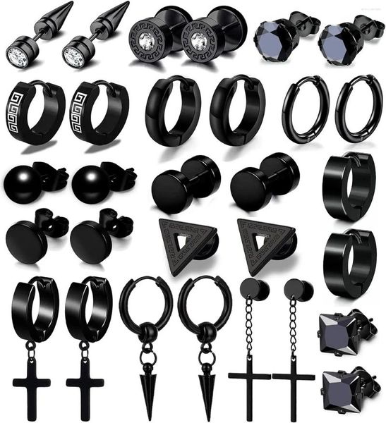 Creolen-Set, 15 Paar, für Herren, Edelstahl-Set und Damen-Mode-Piercing-Schmuck, Kreuz-Ohrhänger-Set