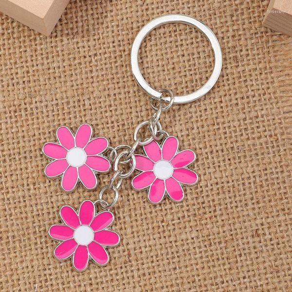 Schlüsselanhänger Nette Fuchsia Emaille Blumen Schlüsselanhänger Für Frauen Mode Tropfen Öl Blümchen Schlüsselanhänger Kind Ring Dame Tasche Anhänger GiftKeychains Forb22