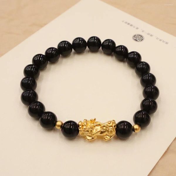Strang Fengshui Pixiu Armband Naturstein Obsidian Perlen Armbänder Für Frauen Männer Reichtum Viel Glück Buddha Unisex Armband Schmuck