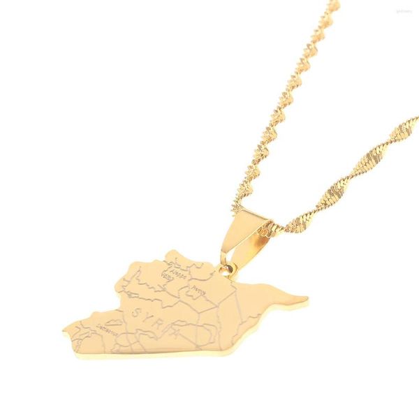 Ketten Gold Farbe Edelstahl Trendy Syrien Karte Flagge Anhänger Halsketten Mode Frauen Schmuck